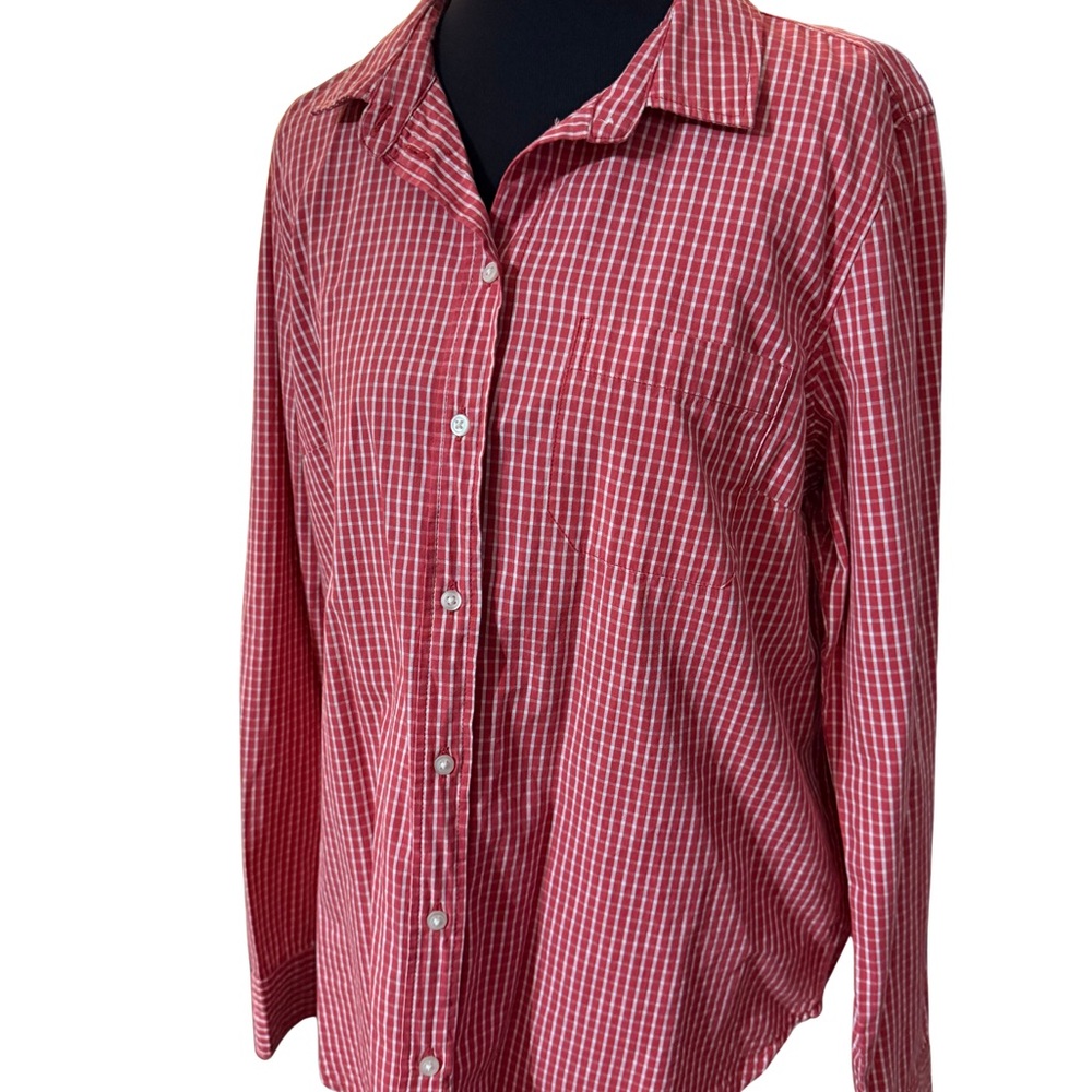 Old Navy “The Classic Shirt” Red and White Plaid Long Sleeve Shirt Sz Med